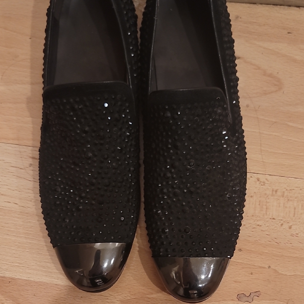 Black Studded Loafers with Silver Accents   euro size 42   us size 9